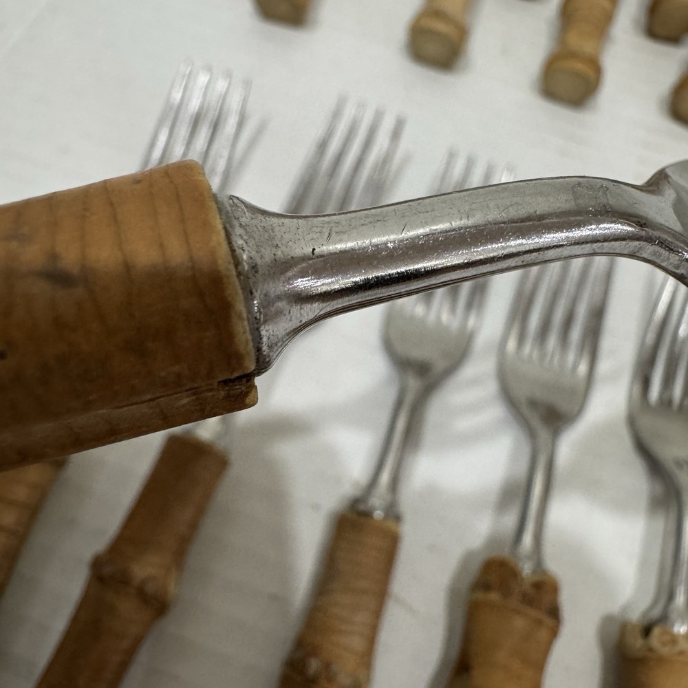VINTAGE MID-CENTURY AUTHENTIC BAMBOO HANDLE TIKI FLATWARE STAINLESS STEEL JAPAN - Picture 5 of 11